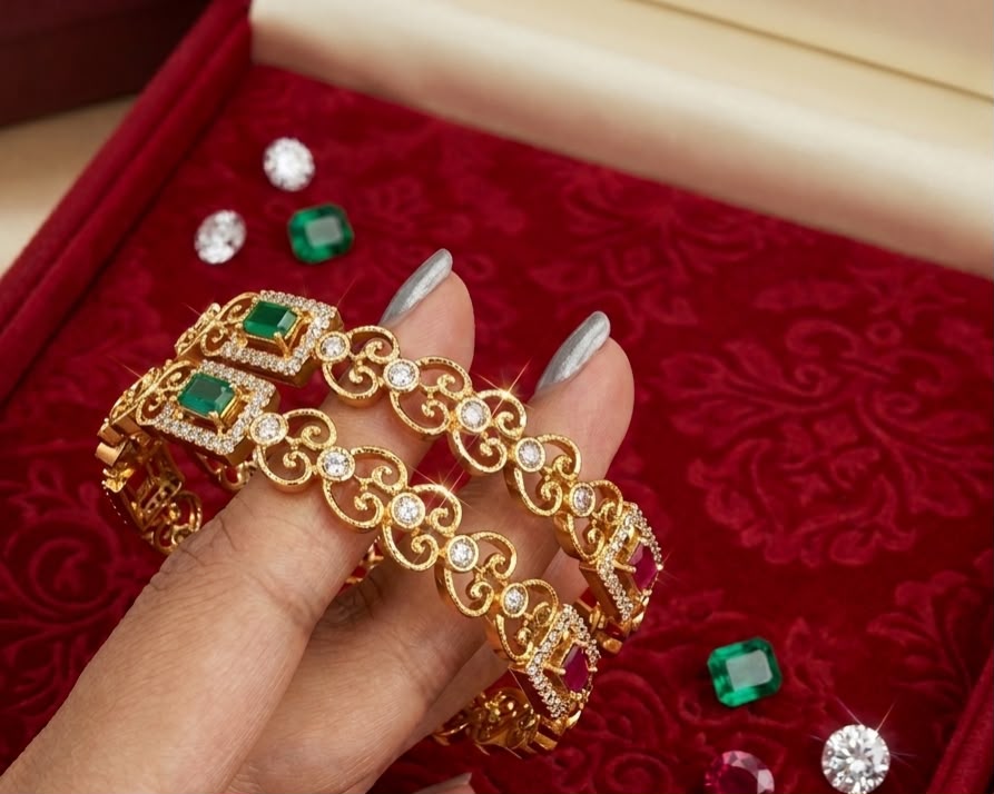 Faceted Gemstones-emerald green, ruby red, and sparkling white